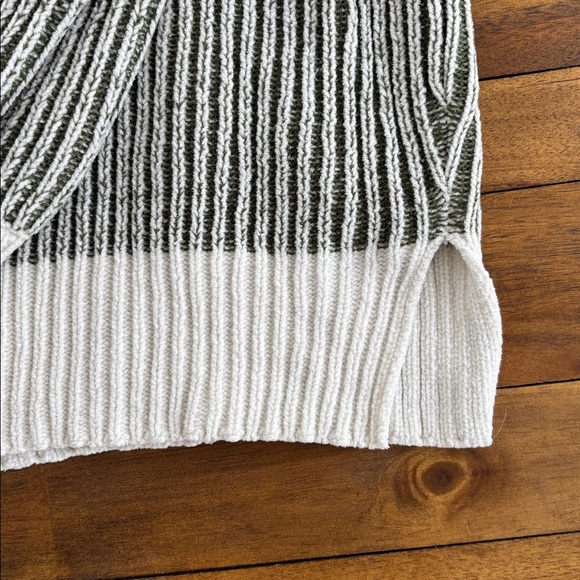 Aerie Dupe - Striped Crew Neck Sweater - Green and Cream - Picture 2 of 4